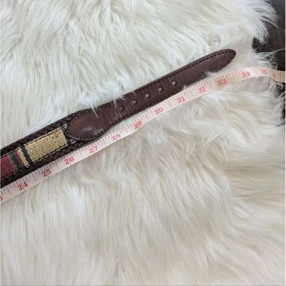 LL Bean Kilim Braided Brown Leather Woven Killim Belt Gold Buckle S Small 31-32